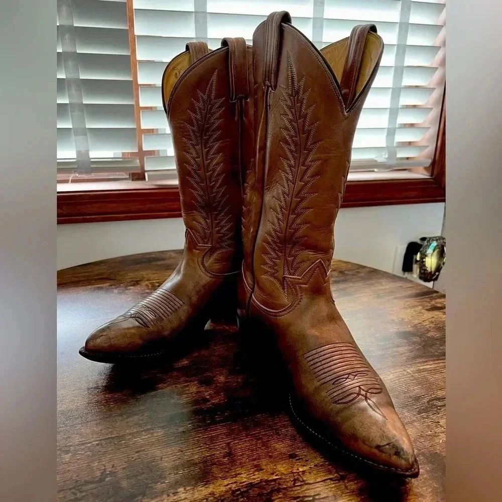 Tony Lama Distressed Brown Leather Western Cowboy Boots